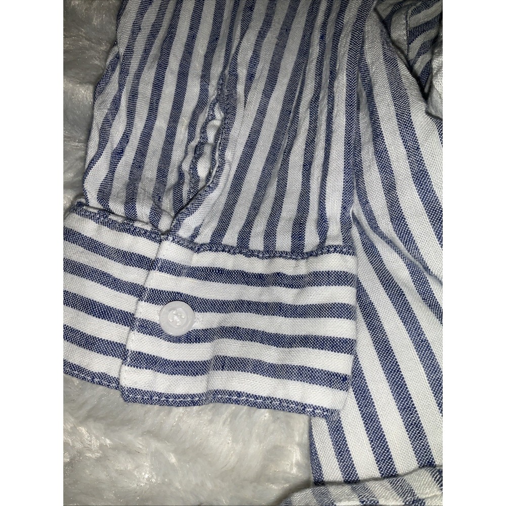 Tommy Bahama Size L St. Lucia Linen Blend Striped Collared Tunic Dress Ruffled - Picture 9 of 15